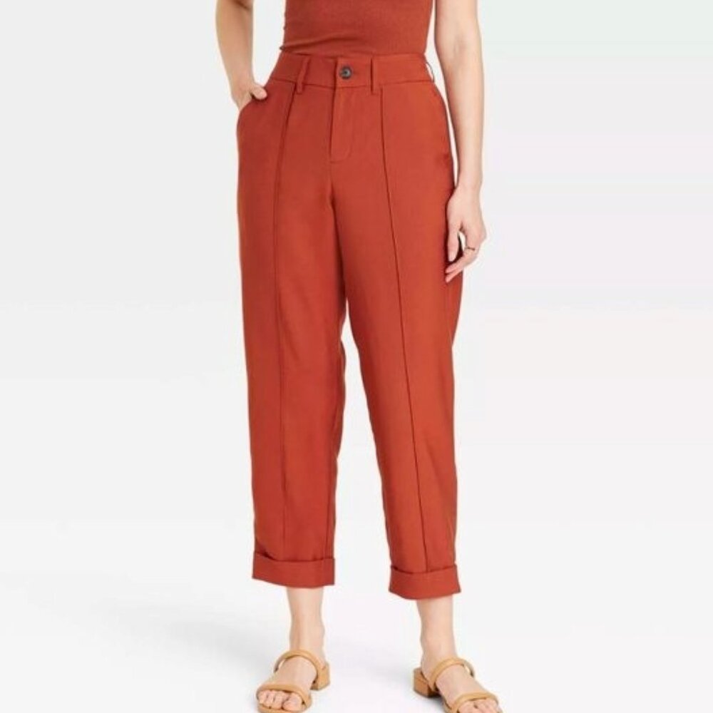 A New Day High Rise Slim Fit Effortless Pintuck Ankle Pants Brown Rust Size 17